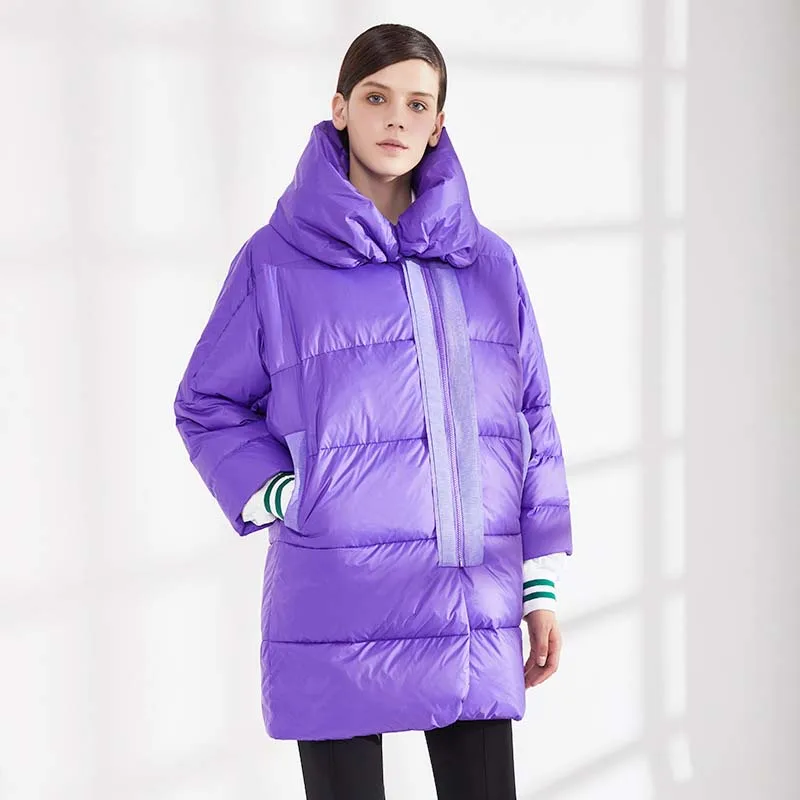 Women Goose duck down jacket Winter 2020 Fashion Turn collar Warm Female Coat Loose casual Long Outwear Elegant YNZZU 9O143 | Женская