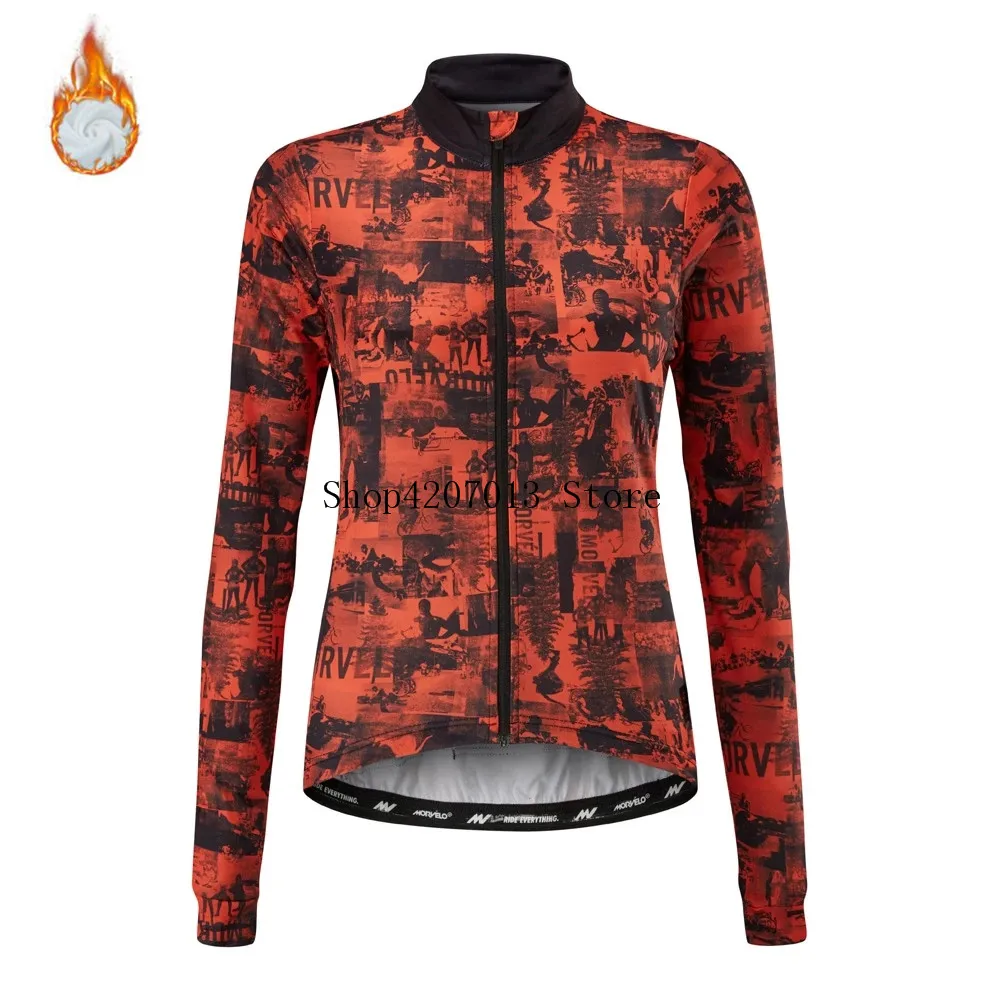 Morvelo Зима теплоизолирующего флиса Велоспорт Джерси Длинные рукава теплые MTB