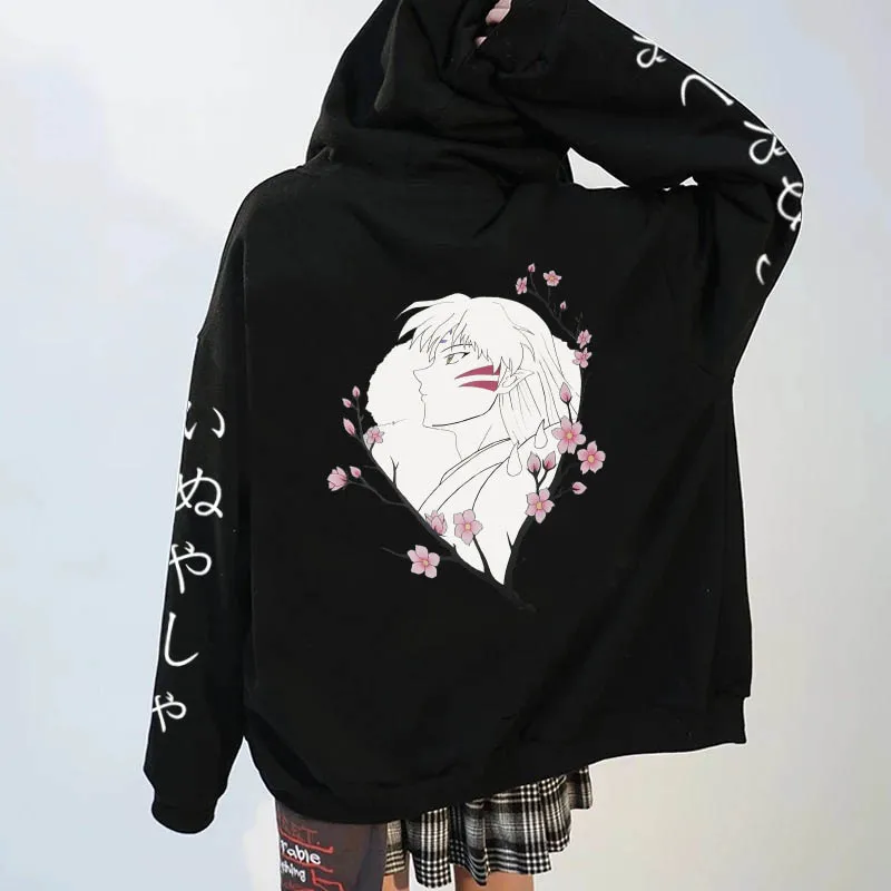 

Японское аниме инуяся толстовки, пуловеры, двусторонний принт, молния, длинный рукав, свободные зимние