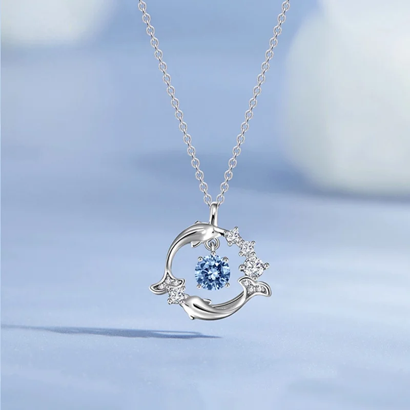 

S925 Sterling Silver Dolphin Heart Necklace Female Niche Design Sense 2021 New Light Luxury Clavicle Chain