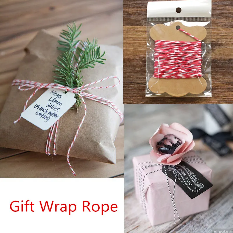 

12pcs 10M Cotton Rope Christmas Handmade Baking Gift Packaging rope Tag Rope Strapping Rope Red Two-color Cotton Thread