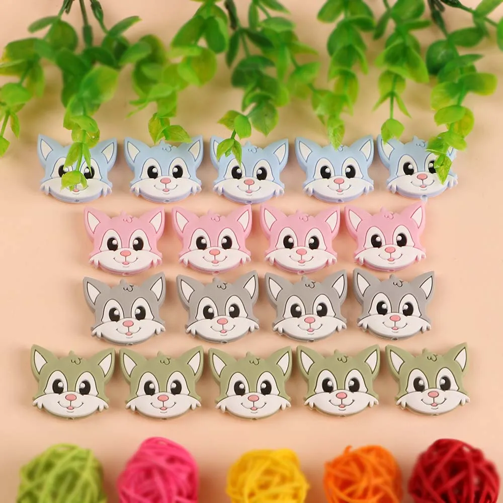 

Kovict 50/100/200pcs Cartoons Fox Baby Rodent BPA Food Free Silicone Teething Nursing Pacifier Clip Silicone Beads
