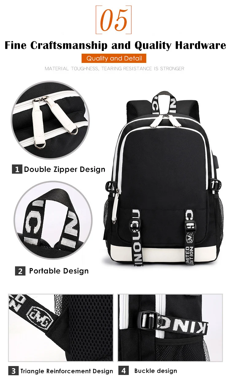Naruto Backpack for Boys Girls School Bag with Usb Charging Printing Sharingan Logo Student Laptop Travel Backpack for Men