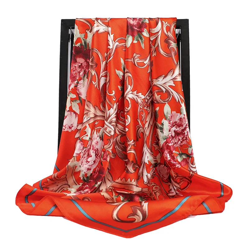 

2021 Summer New Fashion Print Silk Scarf Women 90X90CM Kerchief Female Echarpe Large Bandana Popular Designe Sunscreen Shawls