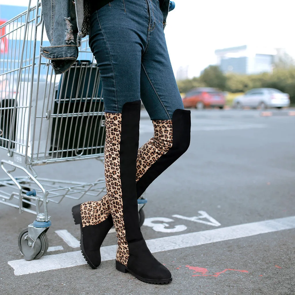 Новинка Сезон осень зима Женские Сапоги выше колена на плоской подошве Большие