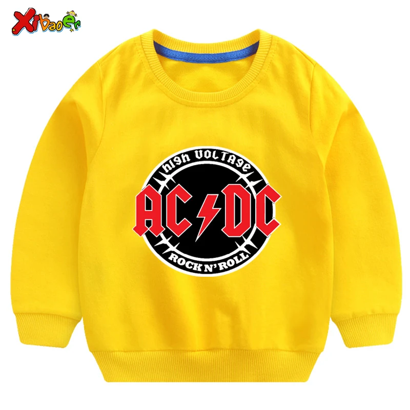 Свитера для маленьких мальчиков; Осенняя модная детская толстовка ACDC; белый Хлопковый пуловер для маленьких девочек; милый детский топ с длинными рукавами
