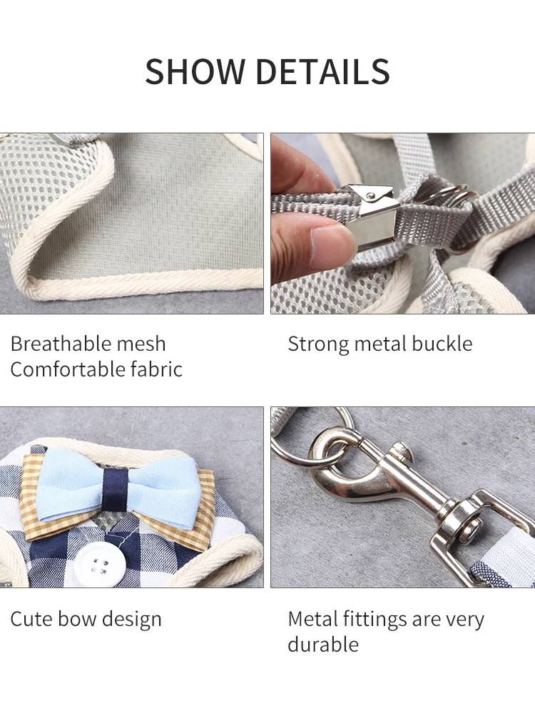 

Dog Leash Small Dog Bowknot Vest Chest Harness Dog Leash Adjustable Mesh French Bulldog Chihuahua Pet Supplies S/M/L