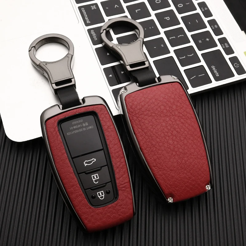 

Zinc alloy+Genuine Leather car key Protection case cover For Toyota Camry Corolla C-HR CHR Prado 2018car styling holder 3 button
