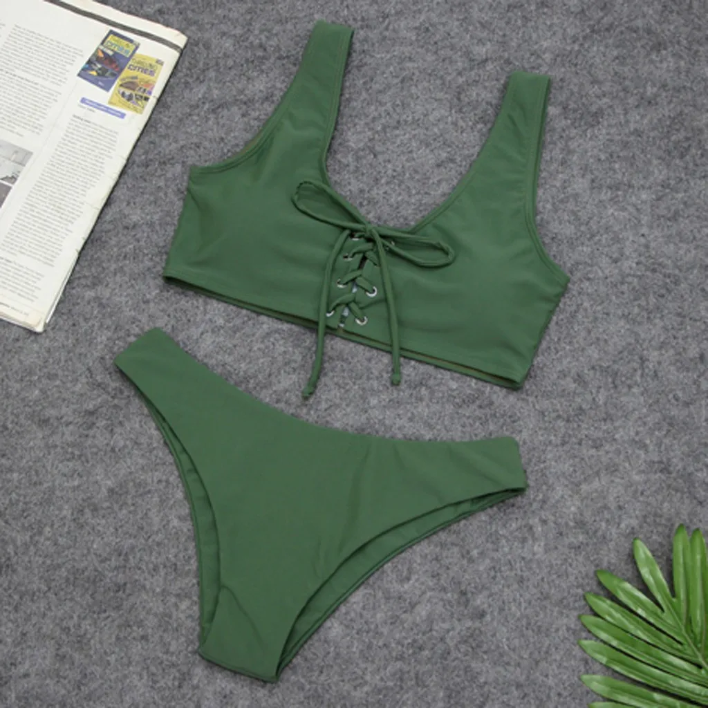 Однотонный бандажный Топ Раздельный купальник сексуальный бюстгальтер с