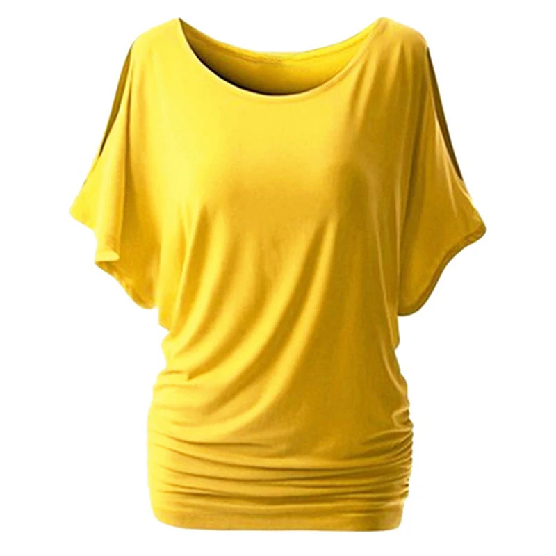 Yellow LOOZYKIT, 5XL размера плюс, Женская Повседневная летняя футболка,, короткий рукав, холодное плечо, перо, принт, топы, футболка, женская, Camisetas - Цвет: Yellow