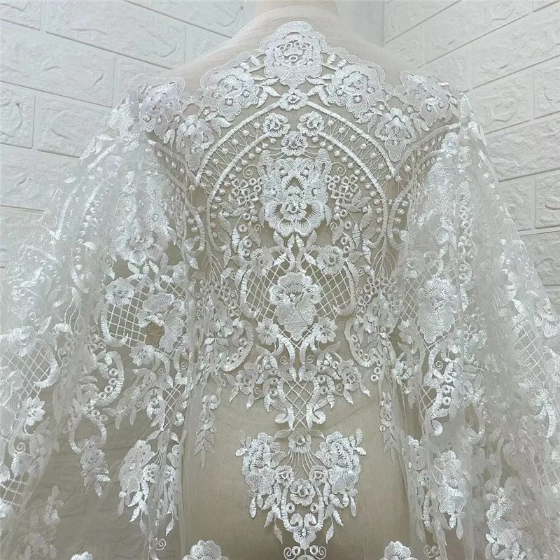 1 ярд Высококачественная открытая белая африканская французская Вышивка Тюль