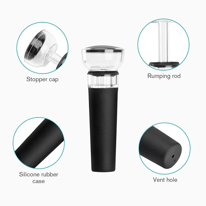 

Wine Stoppers, 4Pcs Vacuum Wine Stopper, Silicone Bottle Stoppers with Built-in Vacuum Wine Saver Pump Silicone Caps