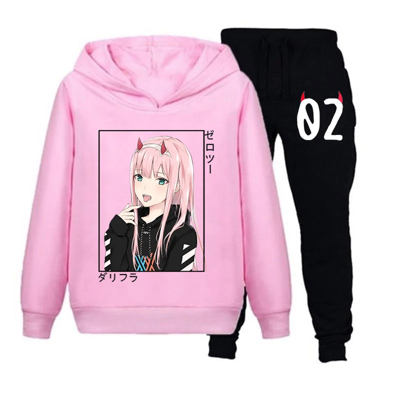 Children Clothing Sets Boy Girl DARLING In The FRANXX Zeo Two Anime Hoodies Sweatshirt+Pants 2 Pcs Clothes Kids Outfits Suits