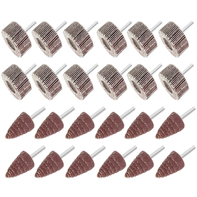 

24PCS 1/4in Shank Mounted Flap Wheel, 80 Grit Cone Shape Abrasive Sandpaper and Sanding Wheel Grinding Head