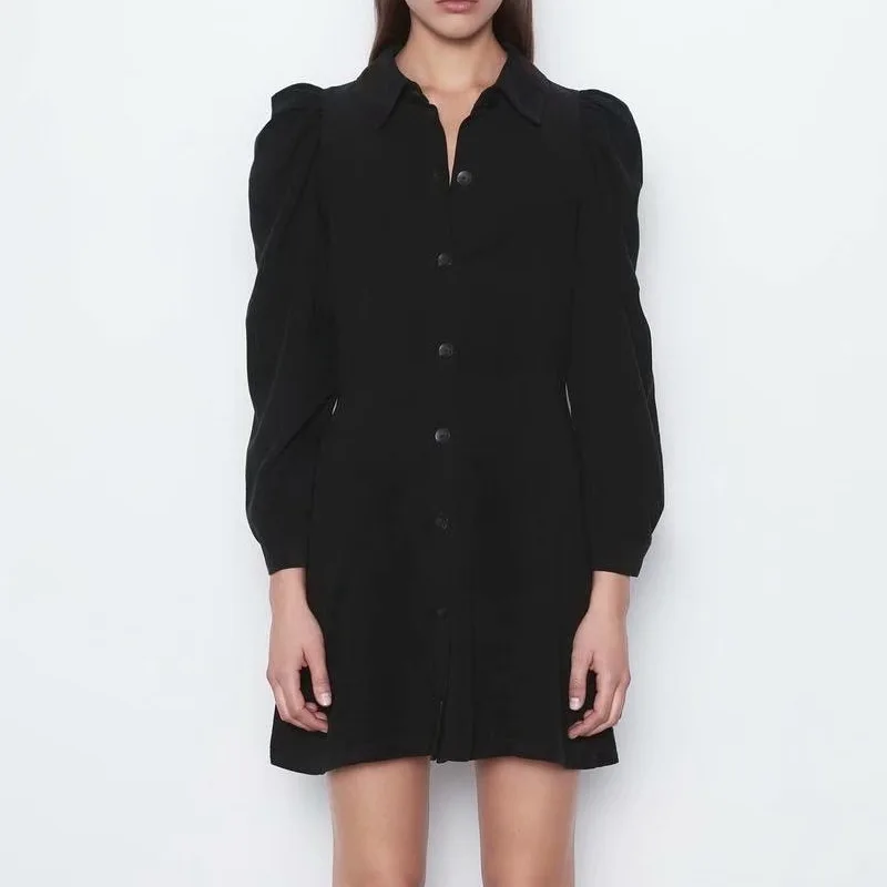 Женское осеннее платье 2019 новая мода длинный рукав фонарик вельветовый материал