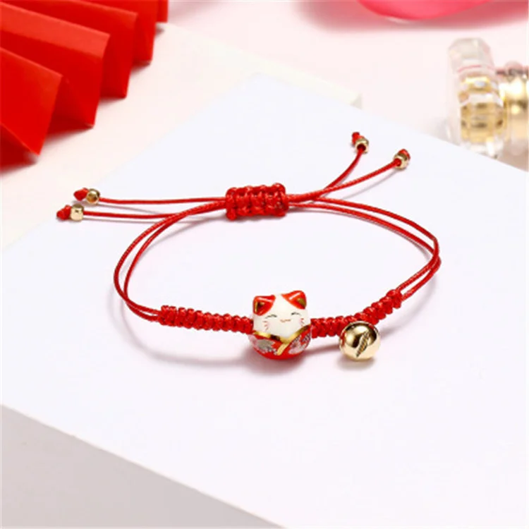 Sweet Ceramic Fortune Cat Pendant Bracelets Hand Woven Red Rope Bracelet For Women Lovely Jewelry Best Friend Gifts | Украшения и