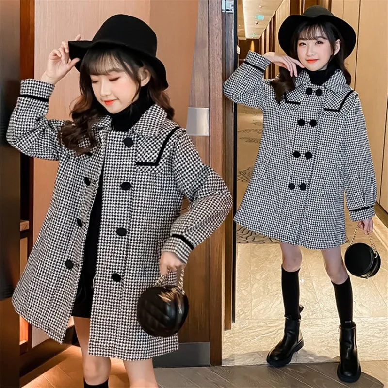 

Spring Winter Girl Coat Jackets Warm Lattice Lapel Clothing Kids Teenage Children Tops Thicken Fashion High Quality Windbreaker