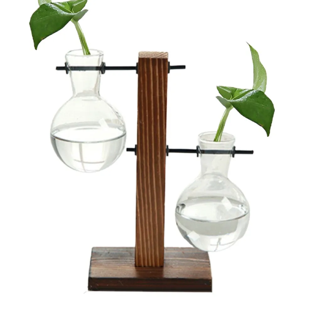 

Terrarium Creative Hydroponic Plant Transparent Vase Wooden Frame vase decoratio Glass Tabletop Plant Bonsai Decor flower Bonsai