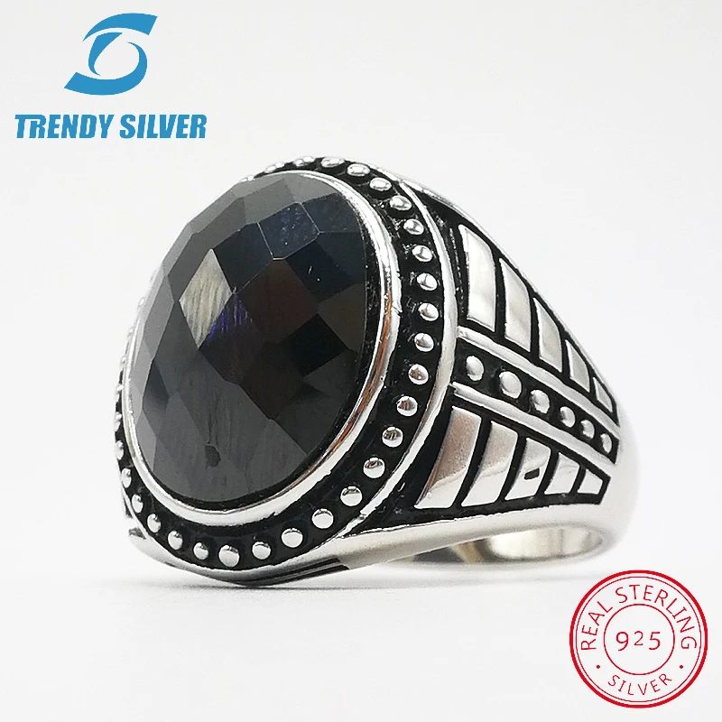 

silver 925 fine jewelry man rings men accessories black CZ oval zircon wholesale high quarlity TRENDY SILVER TCR849-B