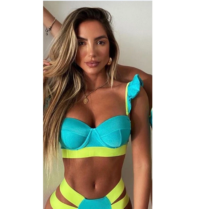 Женский сексуальный купальник бикини из 2 предметов с V-образным вырезом