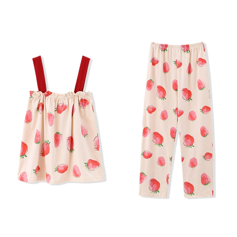 

7Pcs/set Women Pajama Set Soft Strawberry Pants Shorts Long Sleeves V Neck Top Sleepwear with Eyes Cover FEA889