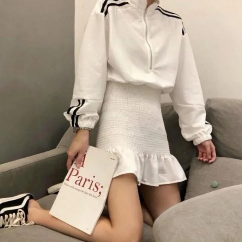 

New Fashion Women Dress Spring Autumn Long Sleeve Stand Collar Flare Bottom Dress Women Slim Fit Bandage Dress