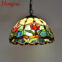 hongcui tiffany pendant light led lamp modern colorful fixtures for home dining room decoration