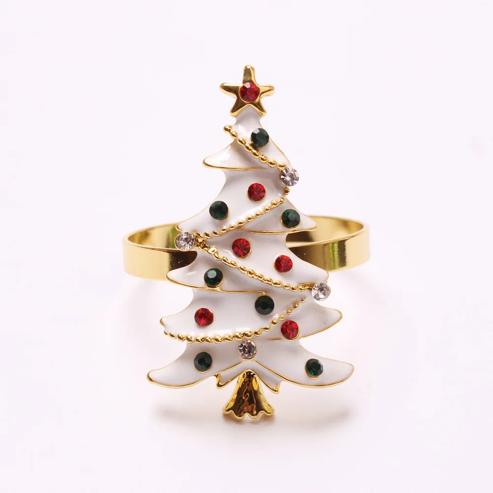 

12pcs Dripping White Christmas Tree Napkin Buckle Serviette Rings Napkin Holder West Dinner Towel Napkin Ring Party Decoration
