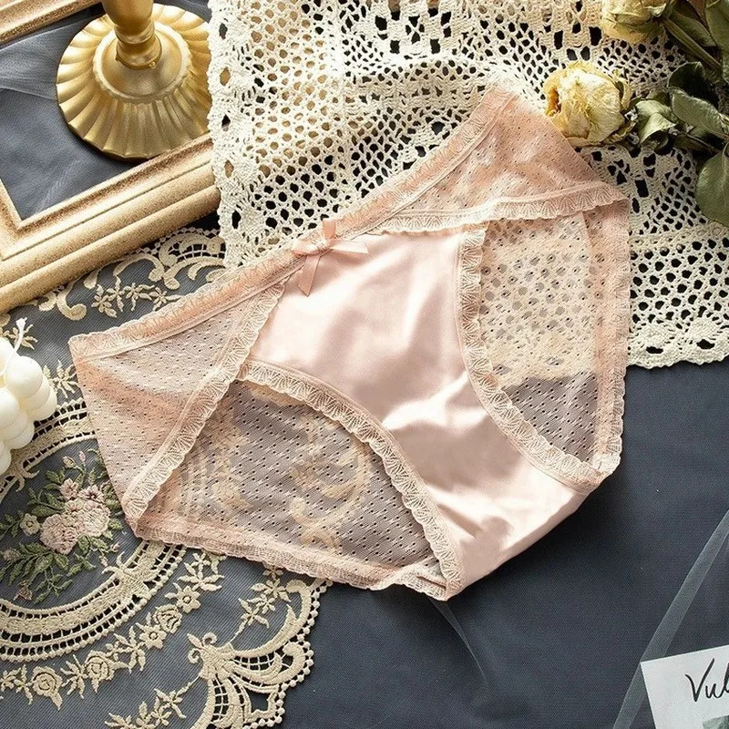 

Solid Color Lingerie Sexy Underwear Female Women Breathable Lace Panties Translucent Underwear Lingerie Femme Nylon Panties
