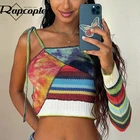 Топ женский трикотажный с принтом, на одно плечо, в стиле Харадзюку