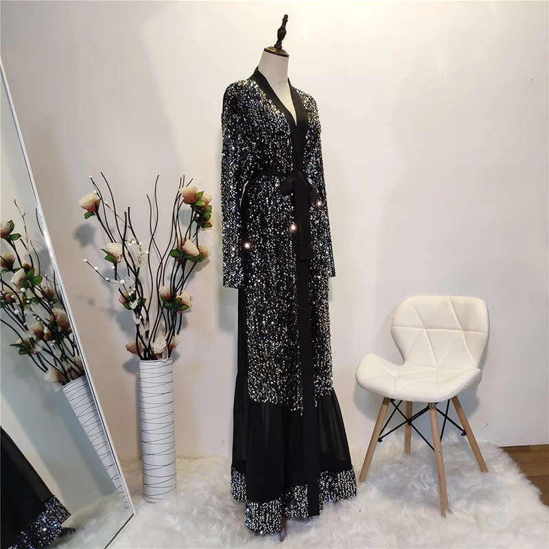 Черное кимоно для женщин кардиган мусульманский хиджаб платье турецкая