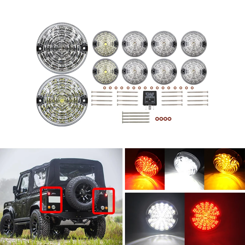 

White/Amber/Red 10PCs Led Reversing/Backup Fog Tail Indicator Side Lamps For Land Rover Defender 1990-2016 Clear/Smoke