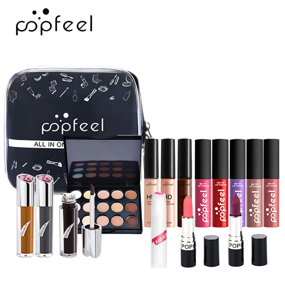 15 шт./компл. наборы для макияжа косметический набор тени век губная помада