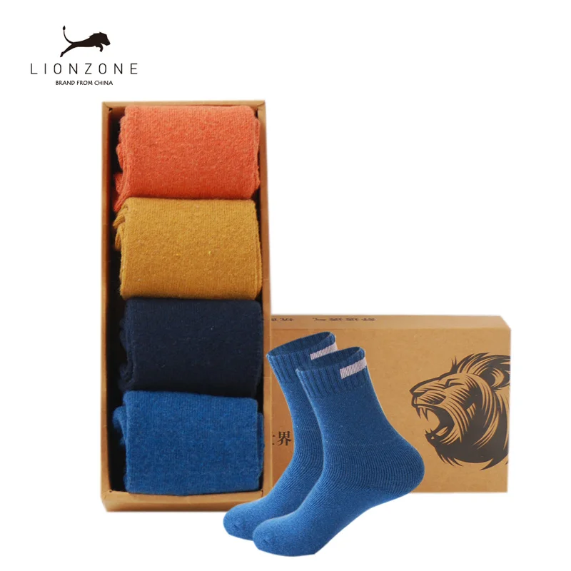 Толстые шерстяные носки мужские деловые повседневные Calcetines Invierno Meias Ho мужские s тканевые вывески дизайн LIONZONE бренд 1 лот = 4 шт