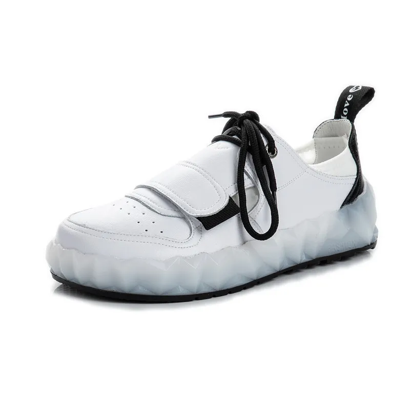 

Swyivy Sharp Heel White Sneakers Women Casual Shoes Flats 2020 New Autumn Sneakers for Women White Vulcanize Genuine Leather