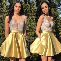 sparkly sequined mini homecoming dresses 2021 a line deep v neck sleeveless backless satin short party prom gown above knee