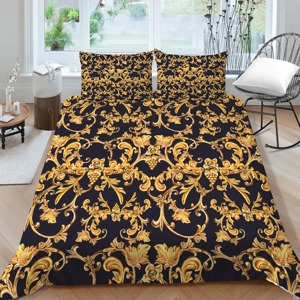 

Golden Vintage Bohemian Pattern Printing Duvet cover with pillowcases Bedding set Twin Queen King sizes Home Decor