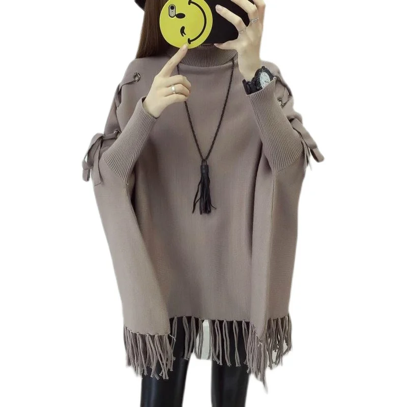 Women Solid Tassel Shawls Poncho Capes Knitted Shawl Knit Cardigans Sweater Coat 2021 Spring Internet Celebrity Winter Warm |