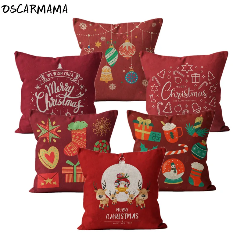

Hot Red Reindeer Cushion Cover 40 45 50 Merry Christmas Tree Decoration Throw Pillow Case Square Kids Gift Bed Living Room Sofa