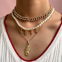 golden multi layer cuban link choker portrait coin long chain necklaces for women name letters pearl choker collar gifts jewelry