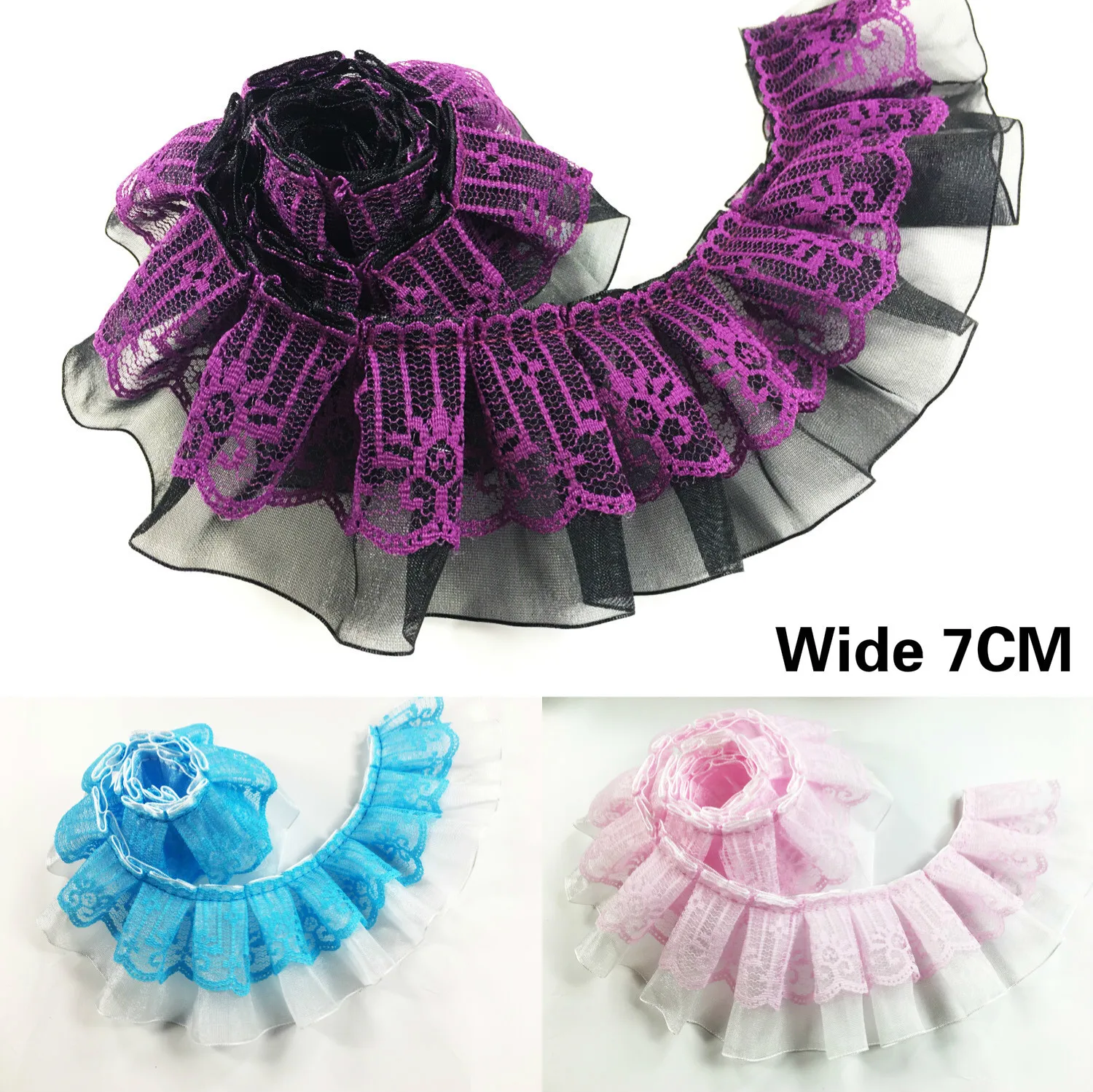 7 см Шир Роскошный Розовый Фиолетовый Синий 3d плиссированный органза кружева