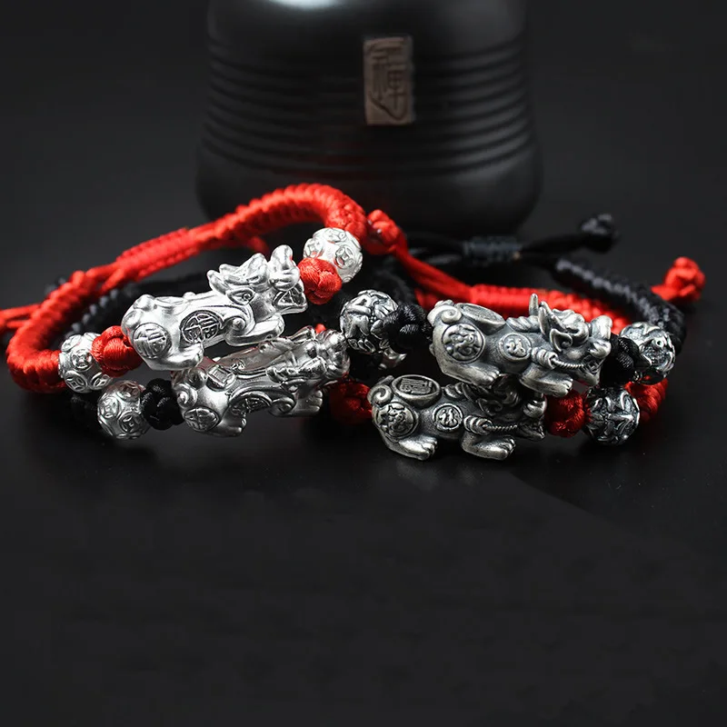 

2020 браслет на удачу из обсидиана с каменными бусинами, регулируемый веревочный браслет для мужчин и женщин, браслет на запястье, подвеска дл...