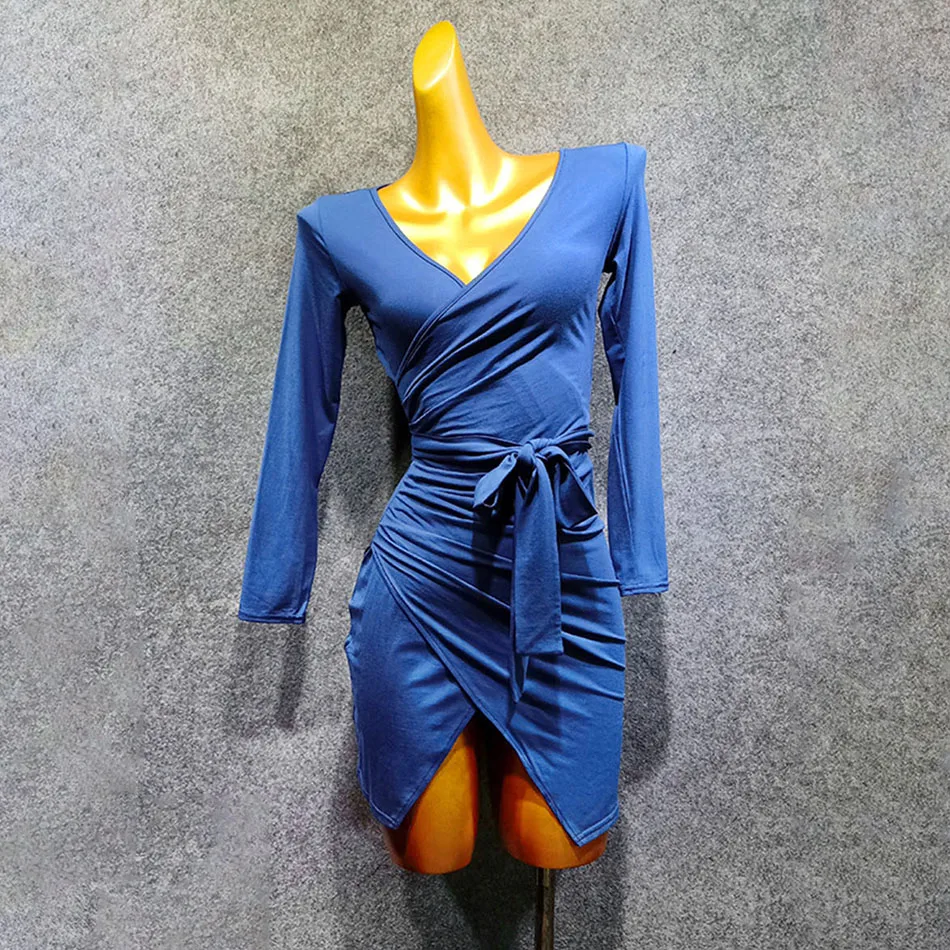 Женское платье для латиноамериканских танцев черное с длинным рукавом и