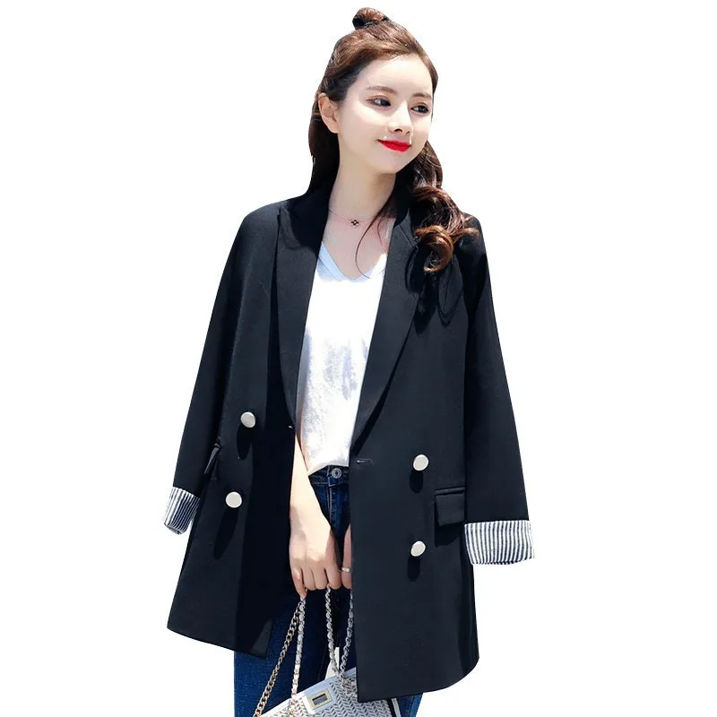 

GOOHOJIO 2020 New Double Breasted Blazers Women Chic Office Ladies Blazer Autumn Jackets Outerwear long Sleeve Suit Coats Women