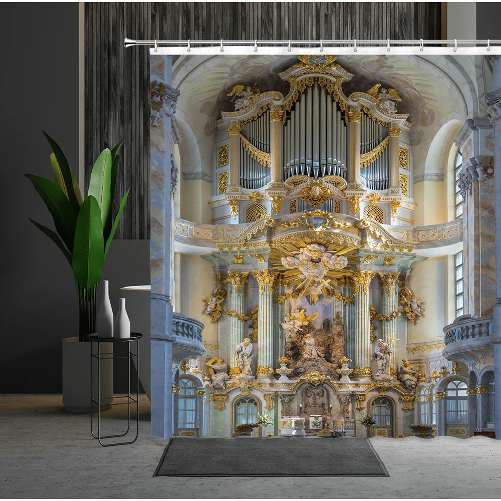 

Northern Europe Style Bath Curtains Old Fashioned Building Church Classical Style Corridor Bathtub Decoration Shower Curtain