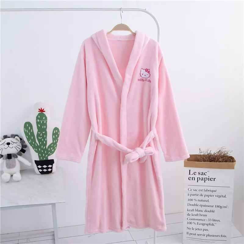 Женский банный халат для девочек одежда мамы и дочки фланелевый розовый с