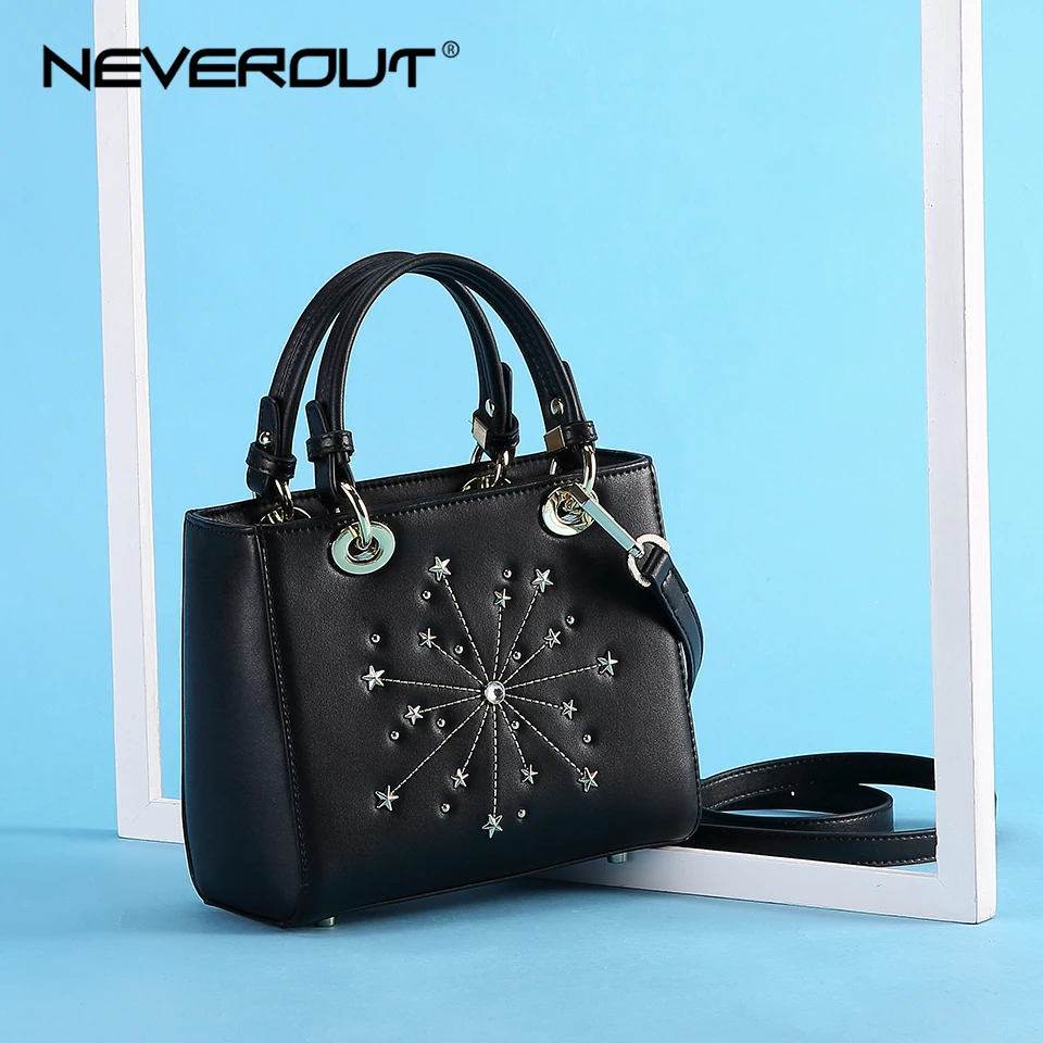 Маленькая кожаная сумка NEVEROUT черная со съемным плечевым ремнем|Сумки с ручками| |