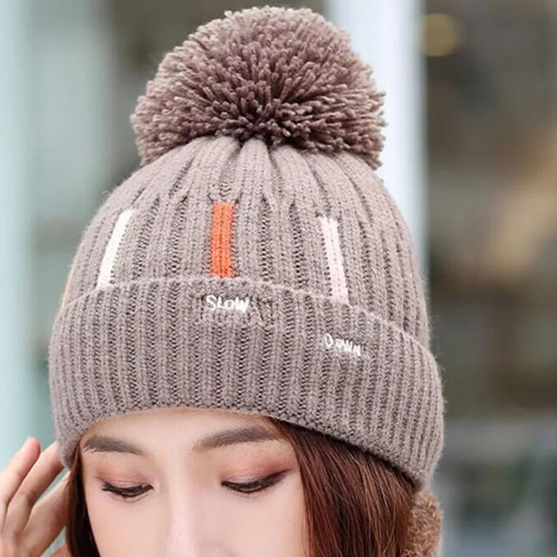 Knitted Hat With Scarf Collars SUOGRY Sets For Women Winter Ladies Hat& Scarf With Pompom Thick Two Piece Keep Snow Warm Set