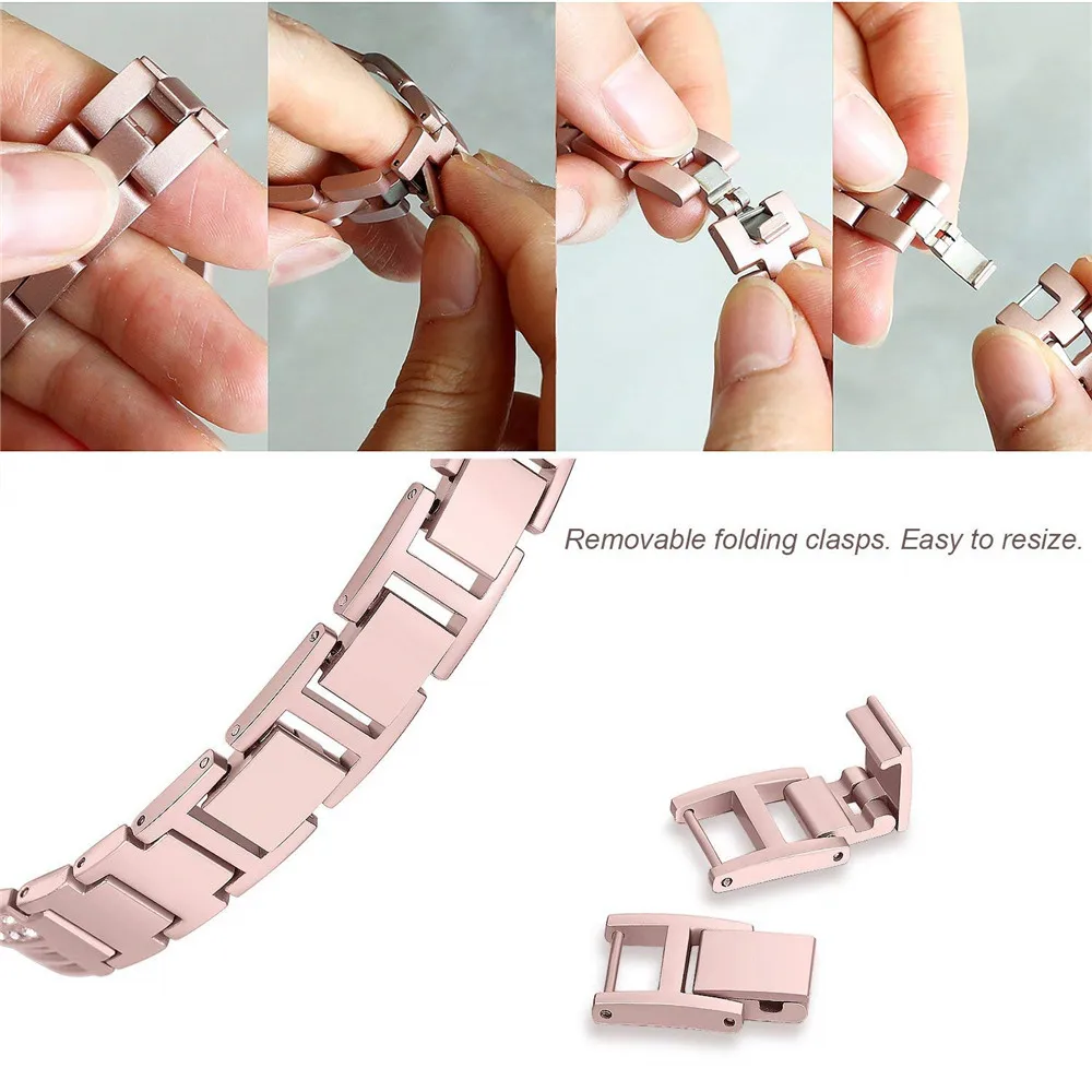 

For Fitbit Versa/Versa2 Strap For Fitbit Versa Lite Luxury Stainless Steel Metal crystal Strap Lady Bracelet Wristband Accessory