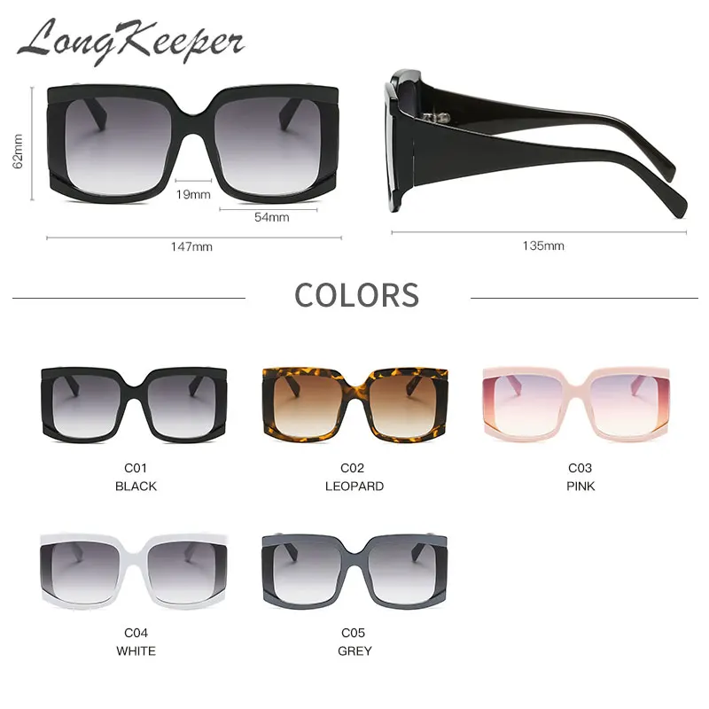 

LongKeeper Luxury Brand Oversized Square Sunglasses Women Vintage Big Frame Gradient Sun Glasses UV400 Lunettes De Soleil